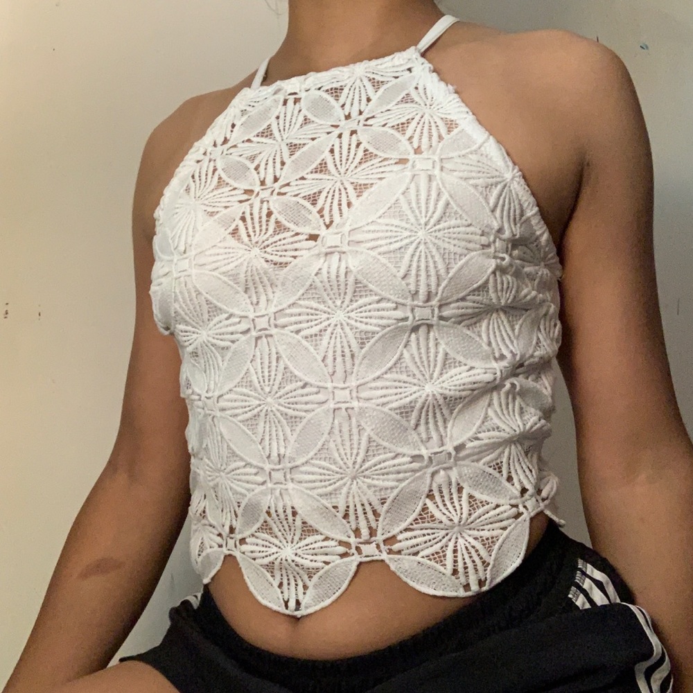 white floral crop top